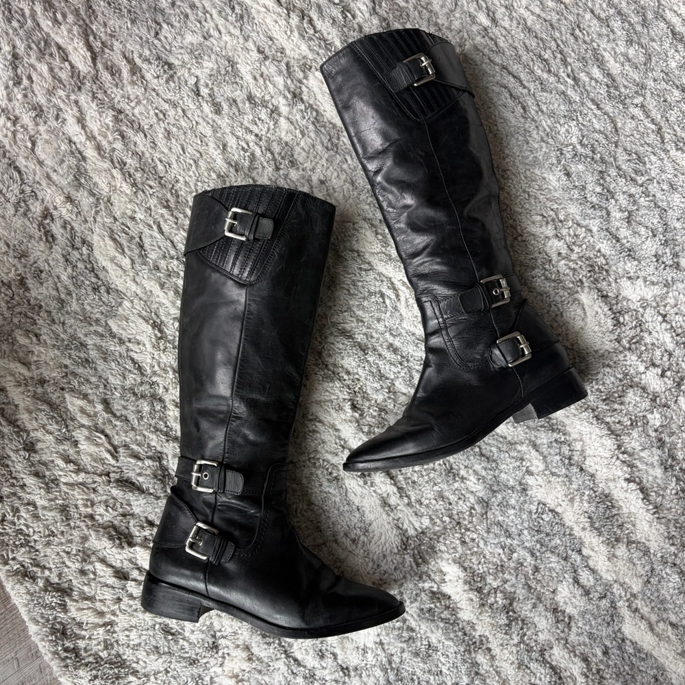 Michael Kors Black Genuine Leather Buckle Boots